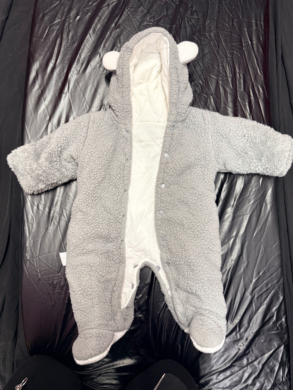 Baby Plush Grey Hooded Fleece Footie with Ears